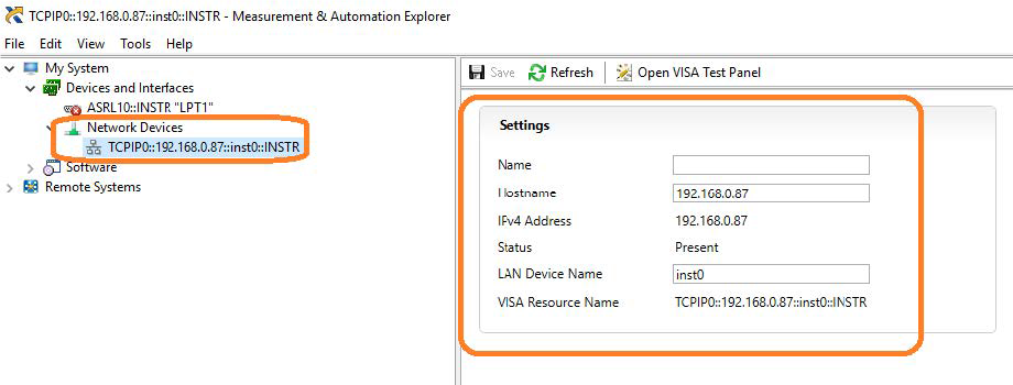 系統(tǒng)更新其配置后，儀器將顯示在“網(wǎng)絡設備”菜單中