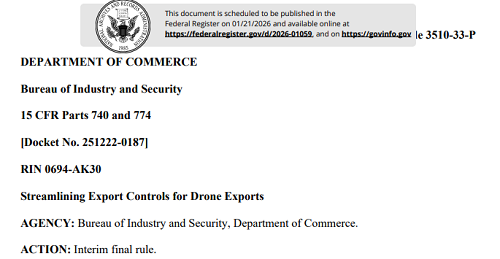 美國(guó)商務(wù)部BIS發(fā)布無(wú)人機(jī)出口管制規(guī)則